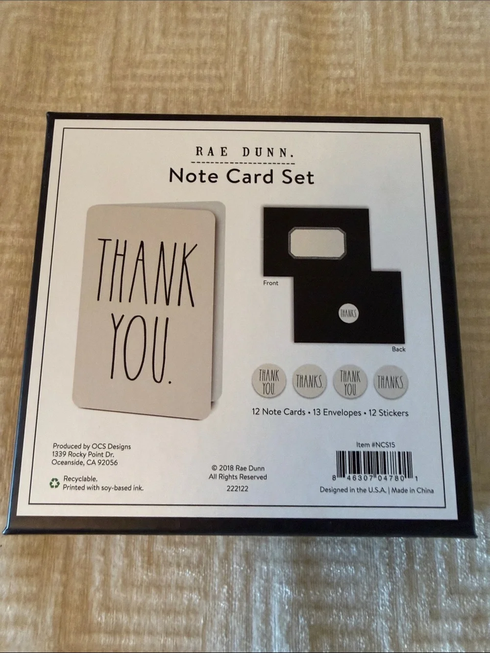 Rae Dunn White and Black Thank You Card Set with Sticker Seals